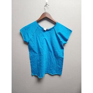 Vintage Womens Blue Blank Top Lexington Cap Sleeve Tee Medium Shirt VTG 1980s M